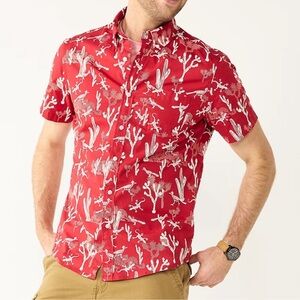 SONOMA™️ Men's Size L Red/White Desert Print Button Short Sleeve Shirt